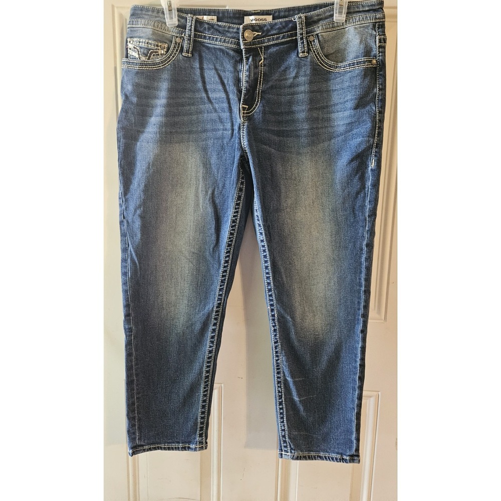 Vigoss Skinny Capri Jeans Womens Size 40 Blue Stretch Denim Embellished Pockets